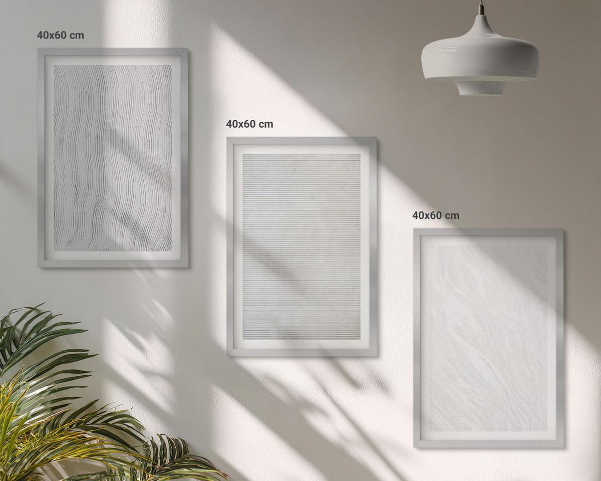 BILDER SET 3er Set - 40x60 cm Silberner Rahmen - Helle Sandmusterstrukturen - Silberfarben, Kunststoff (40/60cm) - TULUP