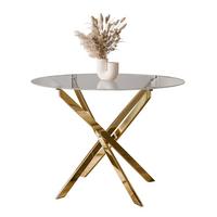 ESSTISCH BEIRA Runder Tisch 90 cm mit Glasplatte und Gold Tischbeine - Chromfarben/Goldfarben, Glas (90/90/72cm) - Lookway