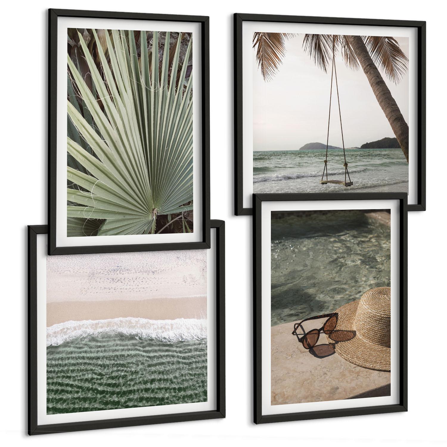 BILDER SET 4er Set - 50x50 cm & 40x60 cm Schwarzer Rahmen - Strandschaukel-Blätterurlaub - Schwarz, Kunststoff (50/50cm) - TULUP