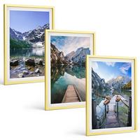 BILDER SET 3er Set - 40x60 cm Goldrahmen - Berge, Seen, Holzstege - Goldfarben, Kunststoff (40/60cm) - TULUP