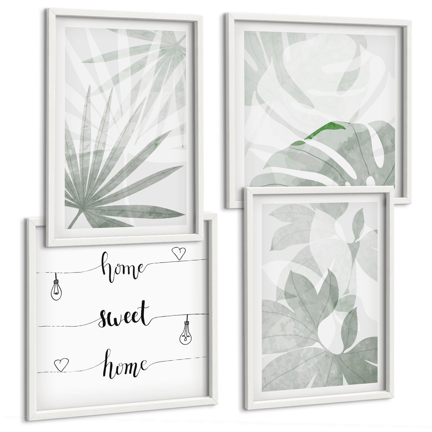 BILDER SET 4er Set - 50x50 cm & 40x60 cm Weißer Rahmen - Die Blätter der Pflanzen sind grünlich-grau. - Weiß, Kunststoff (50/50cm) - TULUP