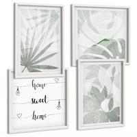 BILDER SET 4er Set - 50x50 cm & 40x60 cm Weißer Rahmen - Die Blätter der Pflanzen sind grünlich-grau. - Weiß, Kunststoff (50/50cm) - TULUP