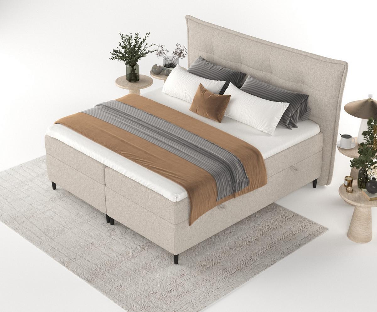 BOXBETT Las Palmas 180/200 cm Hellbeige im Megan Stoff - Sandfarben/Schwarz, Holz/Holzwerkstoff (180/200cm) - AltaBeds