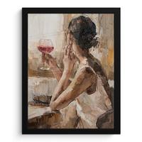 POSTER MIT RAHMEN Ölgemälde - Frau - Wein Bilderrahmen 30x40 cm - Hellbraun, Papier (30/40cm) - MuchoWow