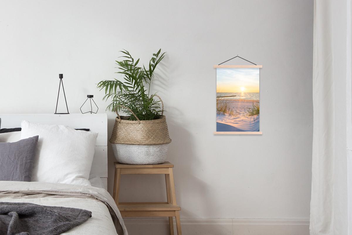 POSTER MIT MAGNETLEISTEN Strand - Sonne - Düne - Gras - Sand - Horizont Deko Wohnzimmer 40x60 cm - Hellblau, Textil (40/60/0.15cm) - MuchoWow