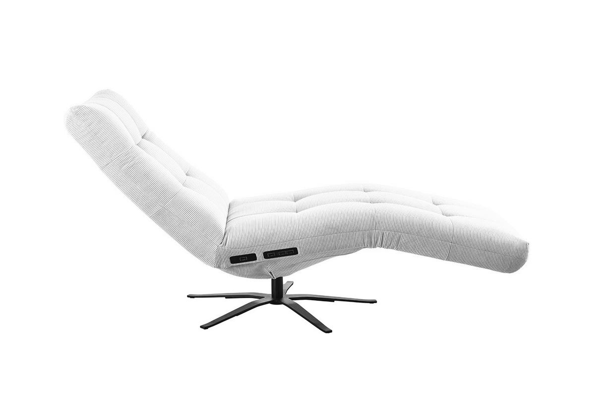 RELAXLIEGE LETICIA Weiß Cord Drehbar (360°), Relaxfunktion - Schwarz/Weiß, Textil/Metall (82/115/156cm) - KAWOLA