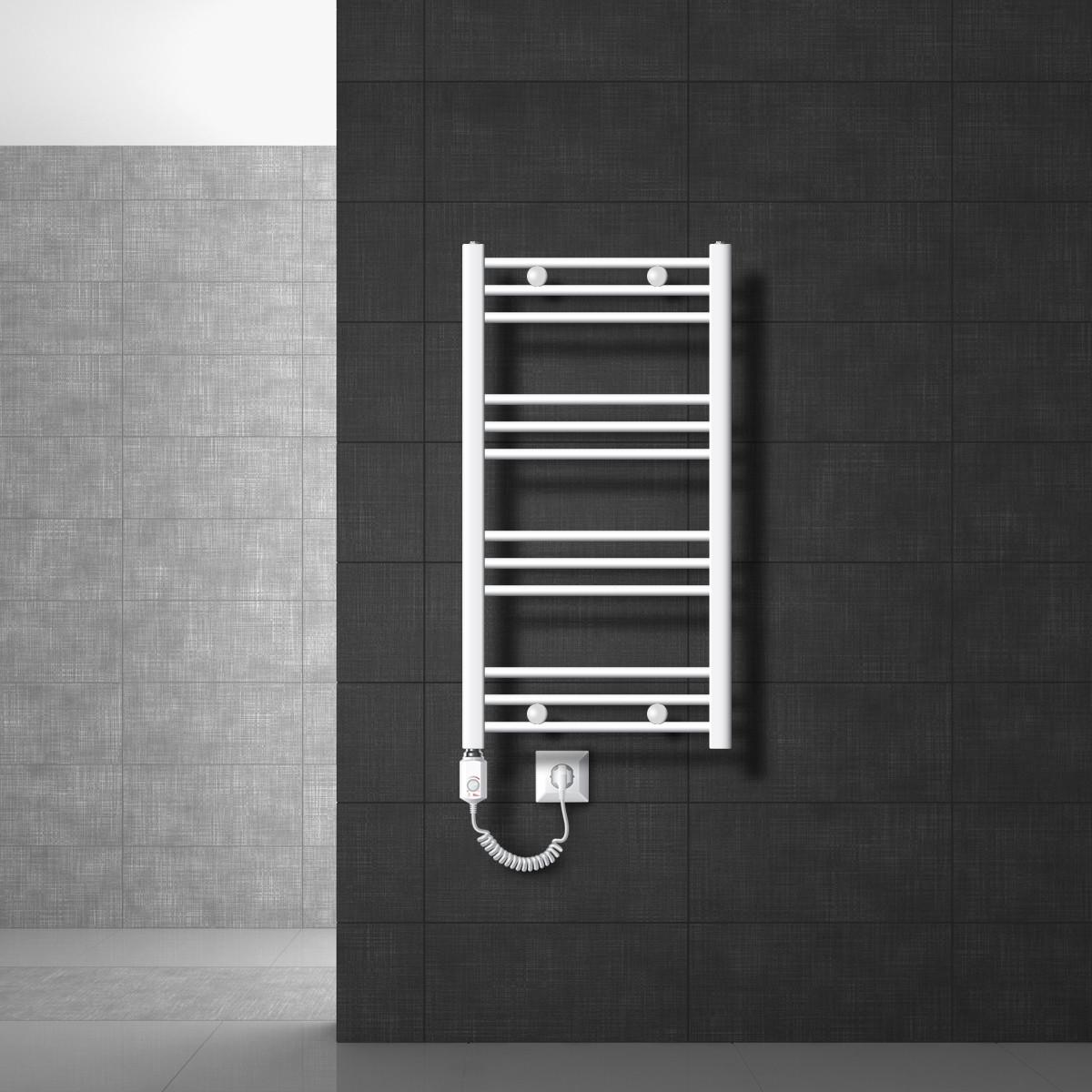 BADHEIZKÖRPER elektrisch Sahara 500x800 mm Weiß gerade mit Heizstab 600W - Weiß, Metall (3/80/50cm) - LuxeBath