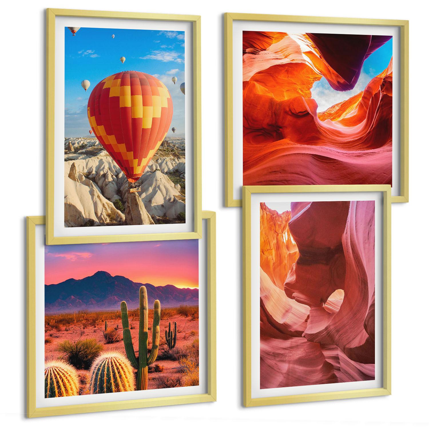 BILDER SET 4er Set - 50x50 cm & 40x60 cm Goldrahmen - Landschaften von Wüstenschluchten - Goldfarben, Kunststoff (50/50cm) - TULUP