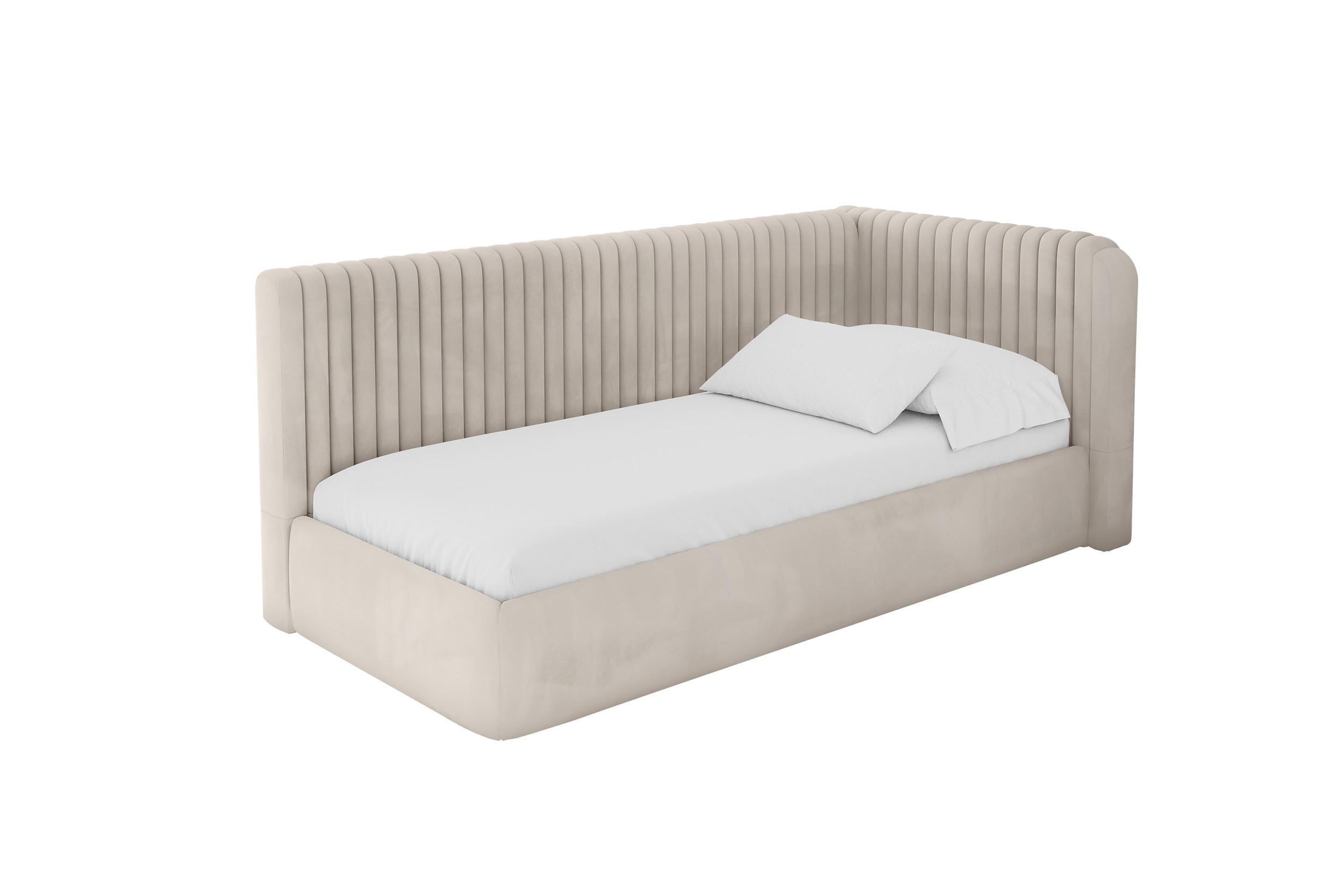 EINZELLBETT Jugendbett mit Bettkasten und Matratze H3/H4, Links - AURY 100x200 Beige - Ecru, Holzwerkstoff/Textil (100/200cm) - ALTDECOR