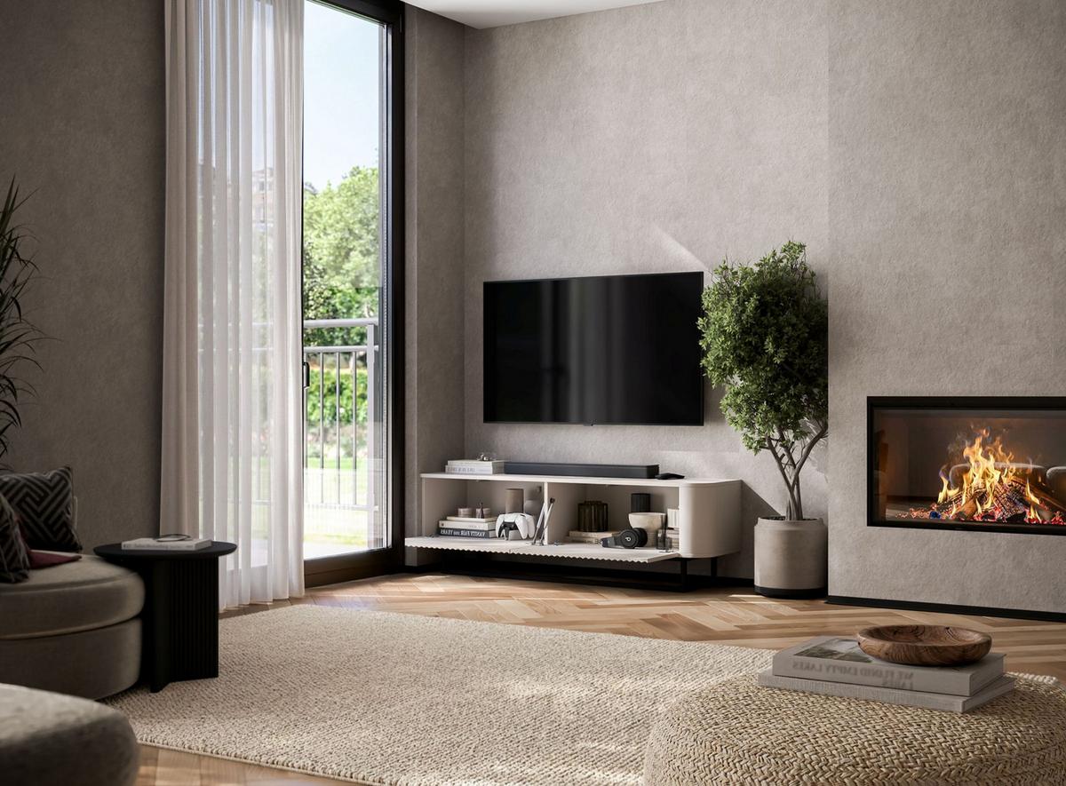 TV-LOWBOARD Aurora Kaschmir matt 140 cm mit schwarzem Metallrahmen - Kaschmir/Schwarz, Holzwerkstoff/Metall (140/44/35cm) - Meble Lindner