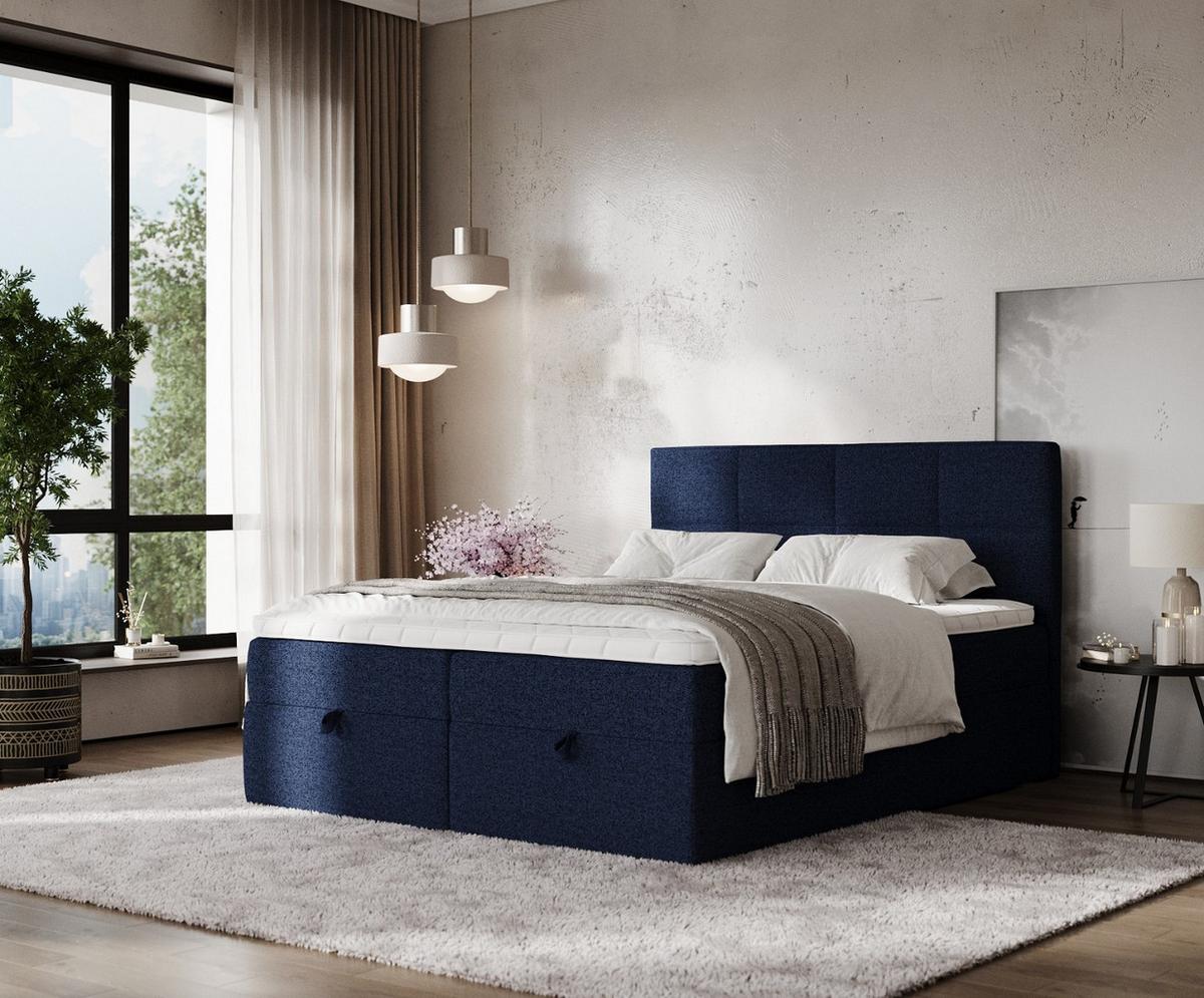 BOXBETT Velto 180/200 cm Marineblau im Riva Stoff - Schwarz/Dunkelblau, Holz/Holzwerkstoff (180/200cm) - AltaBeds