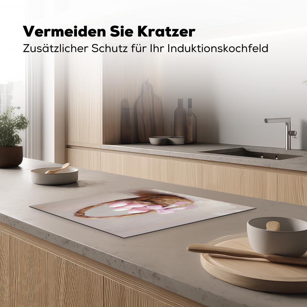HERDABDECKPLATTE Korb - Eier - Rosa Abdeckung Ceranfeld 59x51 cm - Beige, Kunststoff (59/51/0.2cm) - MuchoWow