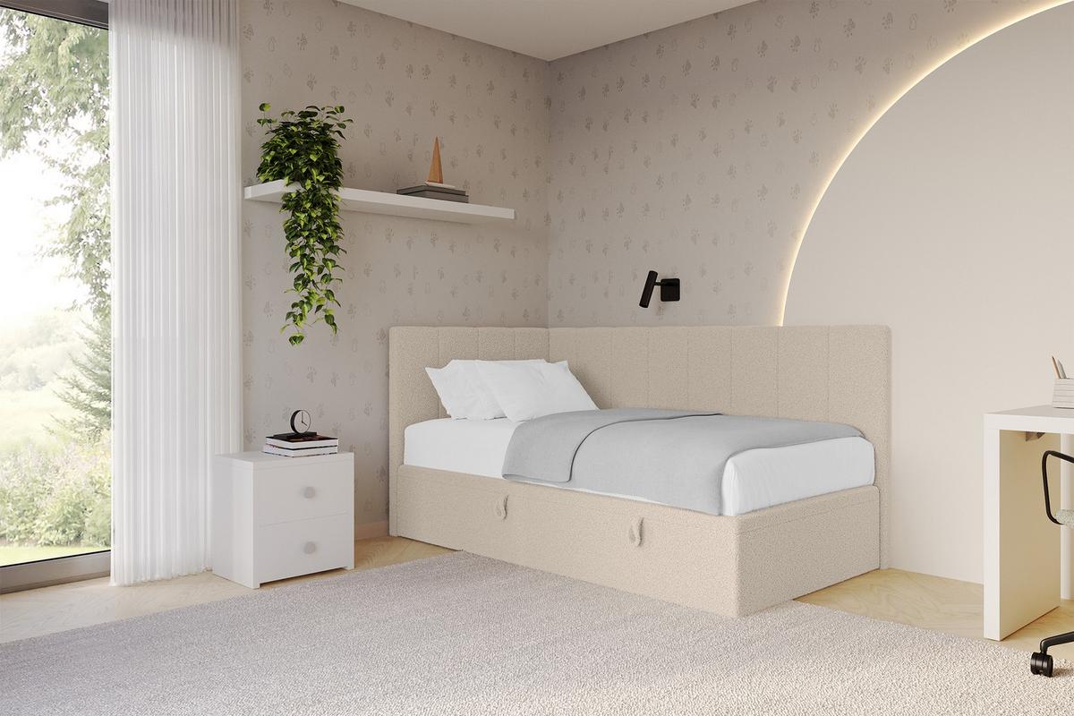 EINZELBETT Jugendbett mit Bettkasten Rechts, mit Matratze - LOVY 80x200 Dunkelbeige - Mokka, Holzwerkstoff/Textil (80/200cm) - ALTDECOR