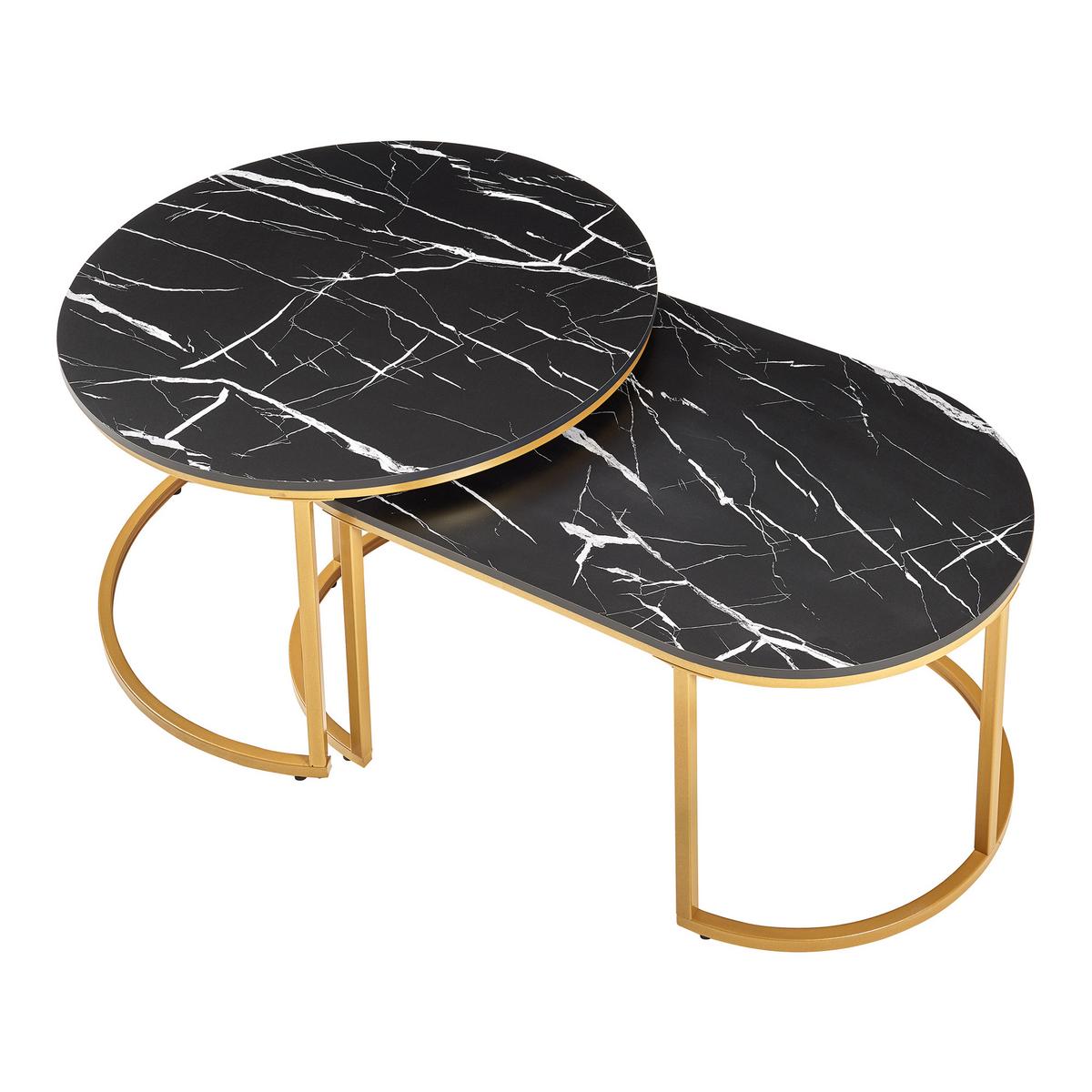 SATZTISCH-SET 2 TLG. Oppeerg - Goldfarben/Schwarz, Holzwerkstoff/Metall (70/70/45cm) - [en.casa]