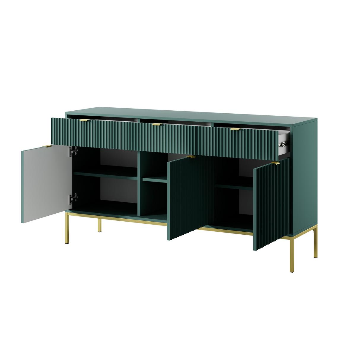 SIDEBOARD STELLARE 154/83/39 cm mit 3 Schubladen 3 Türen Hellgrün - Goldfarben/Hellgrün, Holzwerkstoff (154/83/39cm) - MASSENO