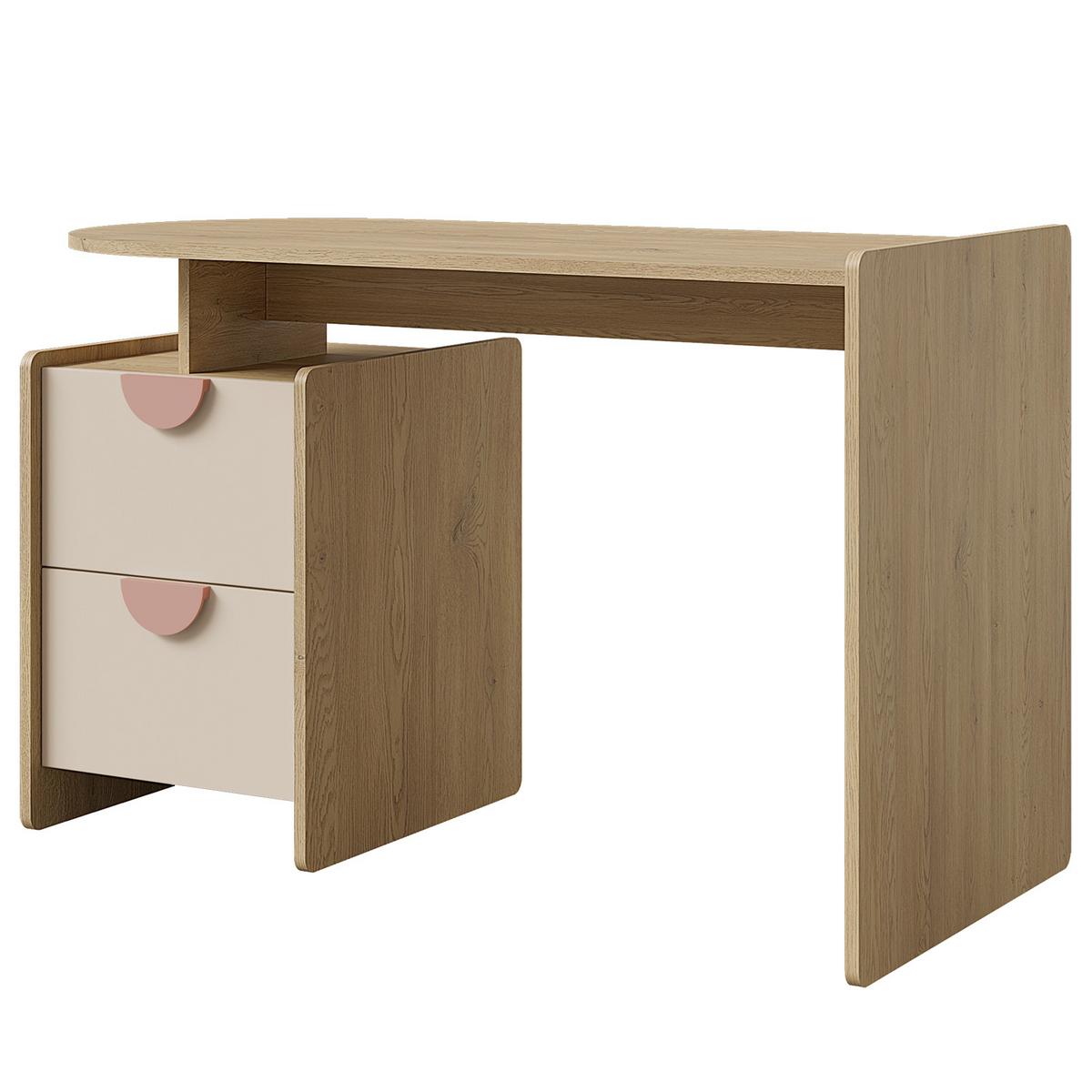 SCHREIBSTICH Lena für Kinder und Jugendliche mit 2 Schubladen, 120 cm, Eiche Cremona/Macadamia/Puderrosa - Eichefarben/Beige, Holzwerkstoff (60/120/78cm) - Beautysofa