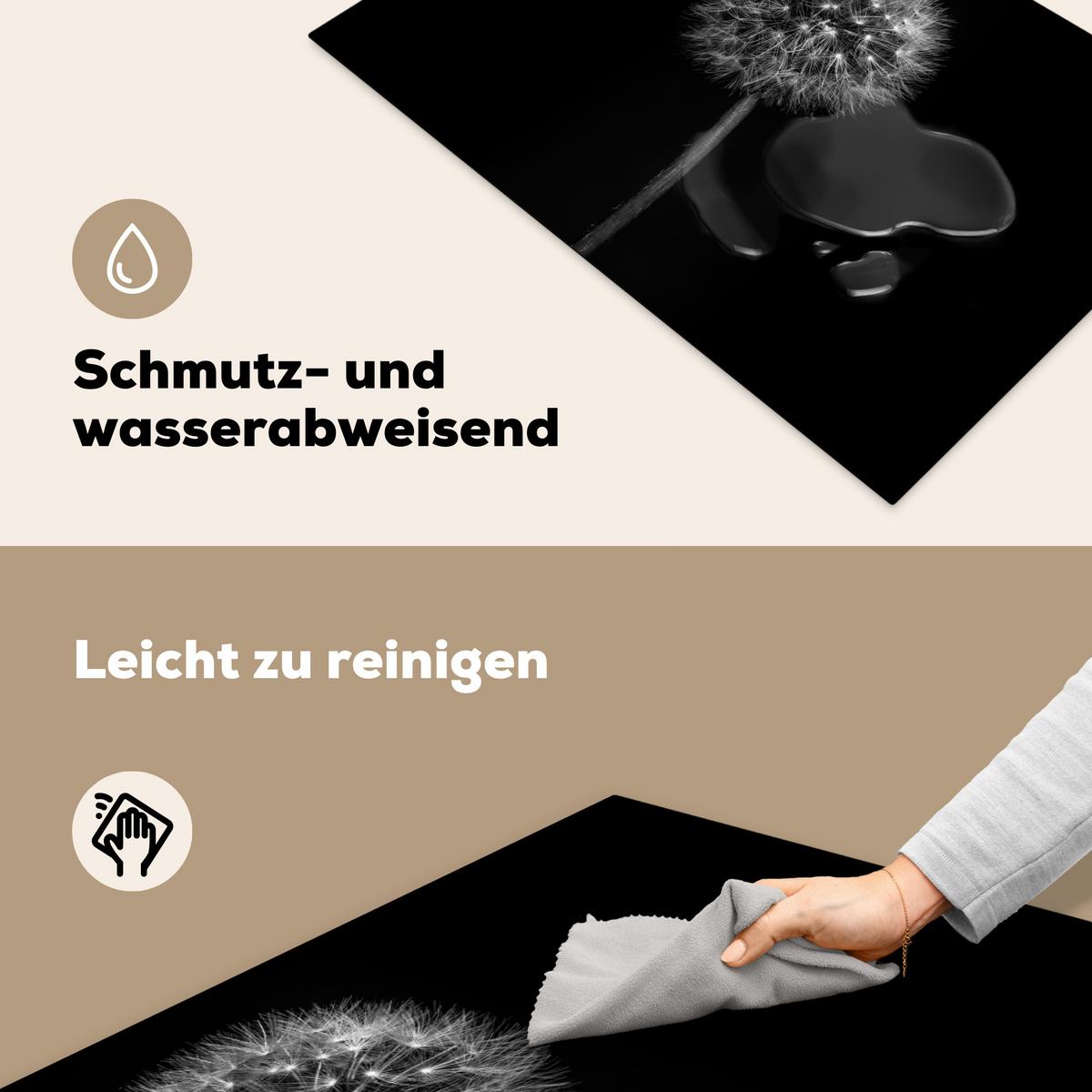 HERDABDECKPLATTE Löwenzahn - Schwarz - Floral - Botanisch Induktionsmatte 81x52 cm - Grau, Kunststoff (81/52/0.2cm) - MuchoWow