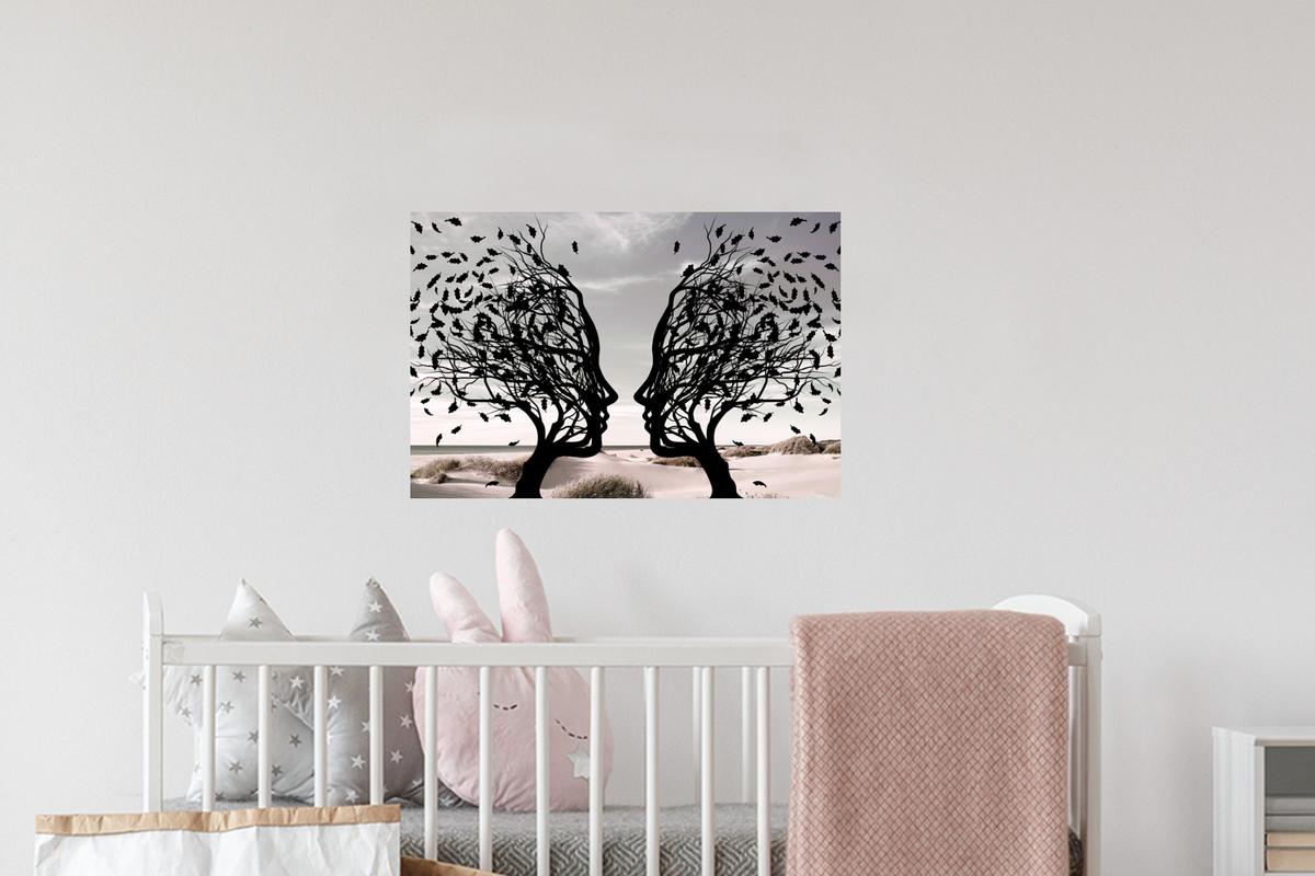 WANDTATTOO Strand - Meer - Menschen - Baum - Moderne Kunst Deko Wohnzimmer 60x40 cm - Hellgrau, Kunststoff (60/40/0.1cm) - MuchoWow