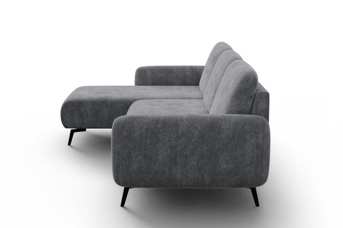 ECKSOFA FEBE 4-Sitzer LINKS, grauer Chenille-Stoff - Schwarz/Grau, Holz/Textil (264/157cm) - Wozimo