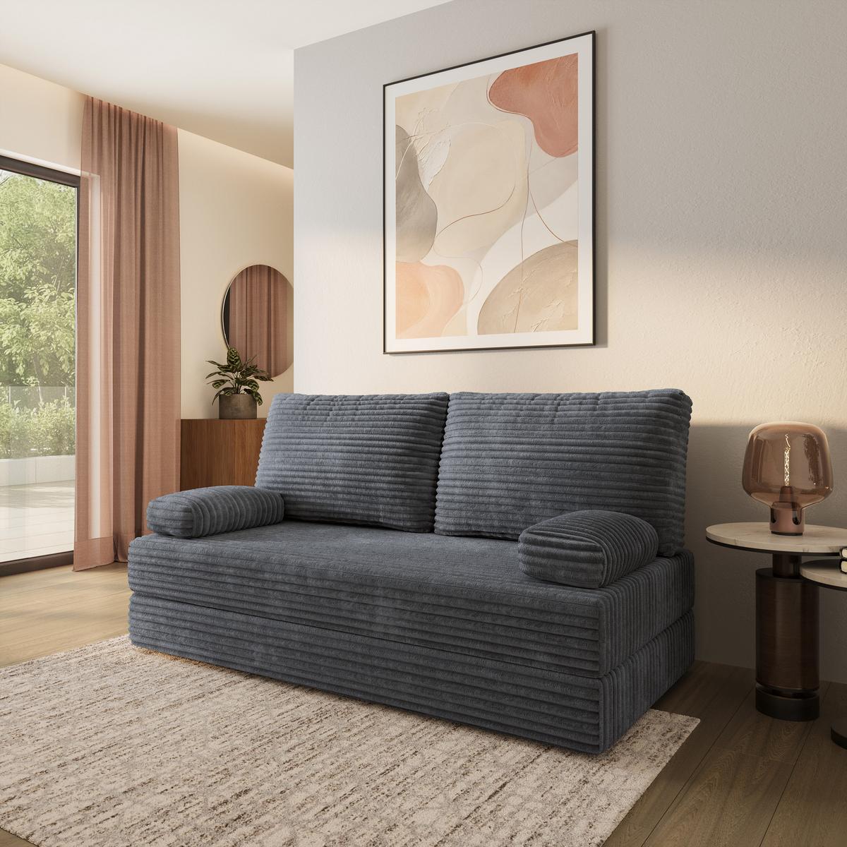 BETTSOFA SILAR aus Schaumstoff Kordstoff Grau Schlaffunktion - Dunkelgrau, Textil (170/86/80cm) - MASSENO