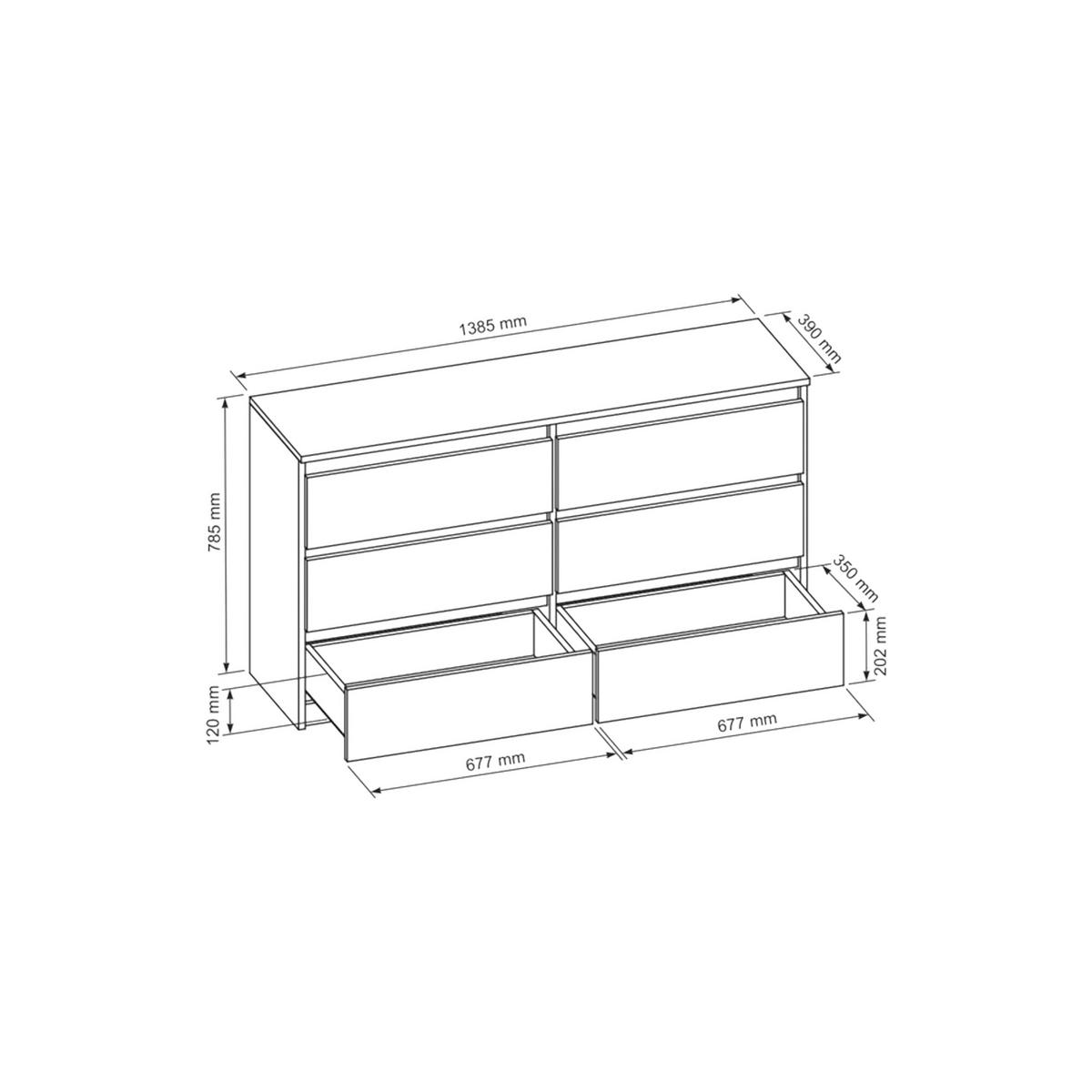 KOMMODE NUDO 138,5/78,5/39cm mit 6 Schubladen Türen Schwarz - Schwarz, Holzwerkstoff (138.5/78.5/39cm) - MASSENO