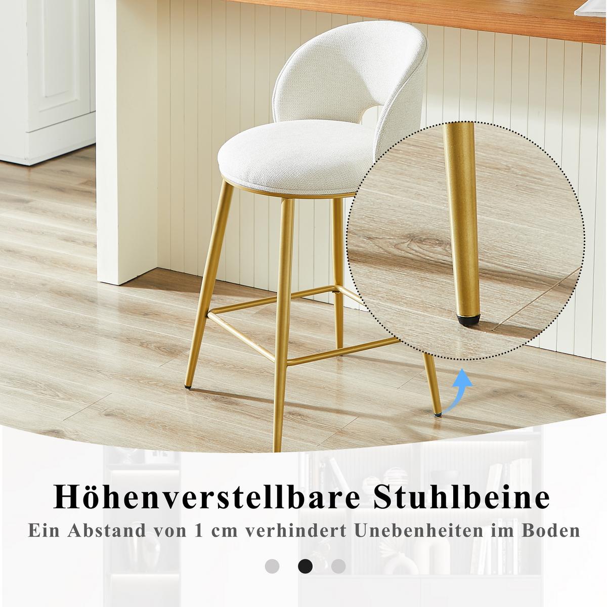 BARHOCKER stoff chenille gepolstert metallgestell mit rückenlehne 2er set - Beige, Textil (56/92/53cm) - Urban Meuble