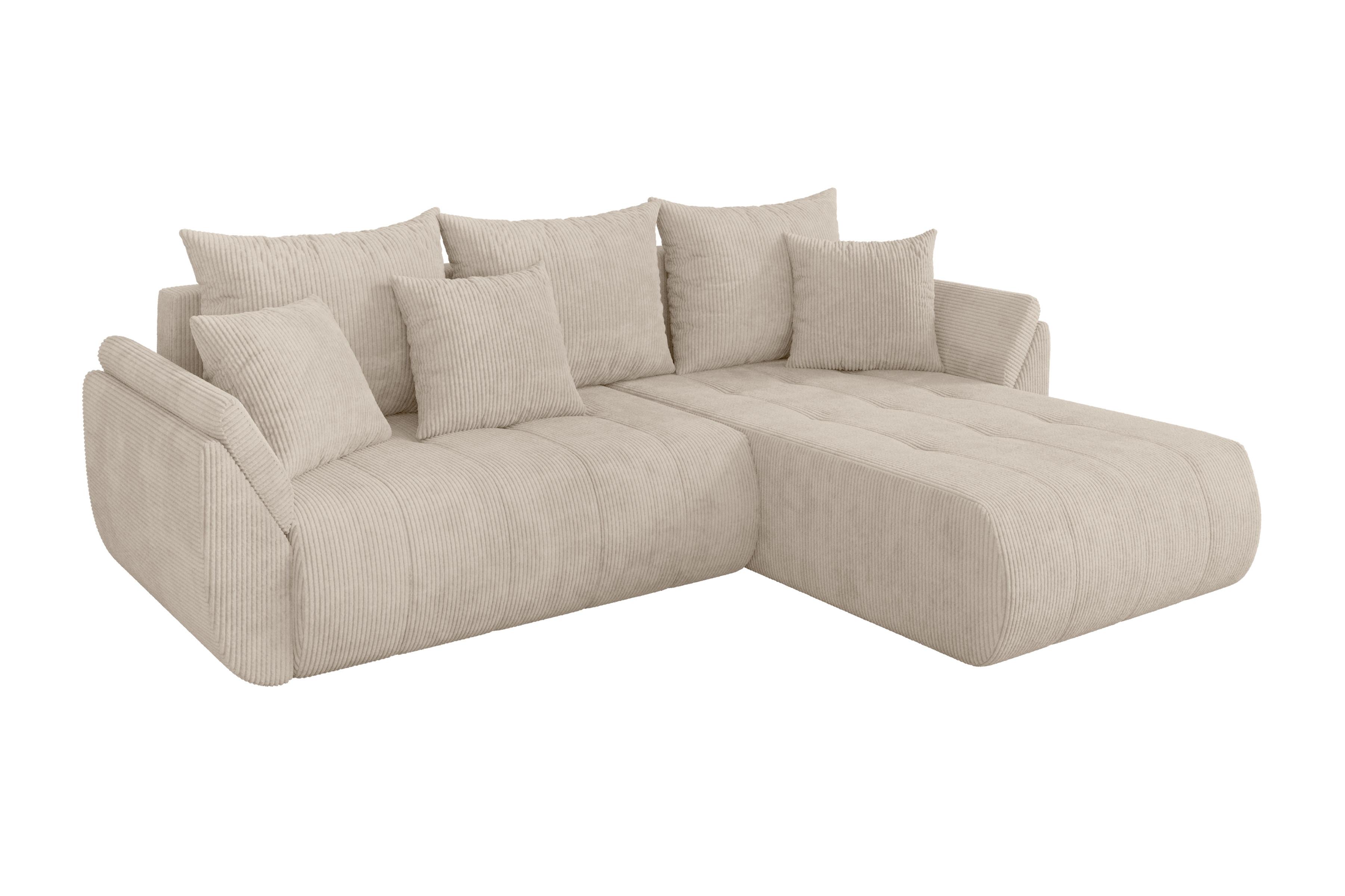 ECKSOFA mit Schlaffunktion Ottomane Rechts TOKO-L 277x194x86 Beige Cord - Beige/Schwarz, Holzwerkstoff/Kunststoff (277/194cm) - ALTDECOR