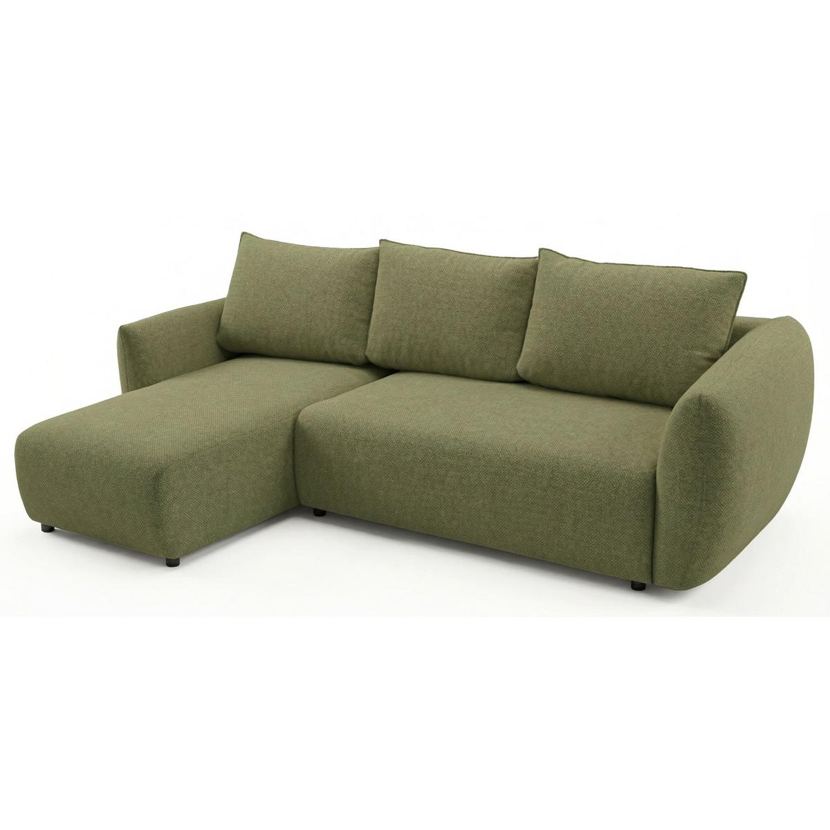 ECKSCHLAFSOFA Zordo OLIVGRÜNER CHENILLE LINKS MIT ZWEI BETTKÄSTEN - Schwarz/Olivgrün, Kunststoff/Textil (256/170cm) - Selsey