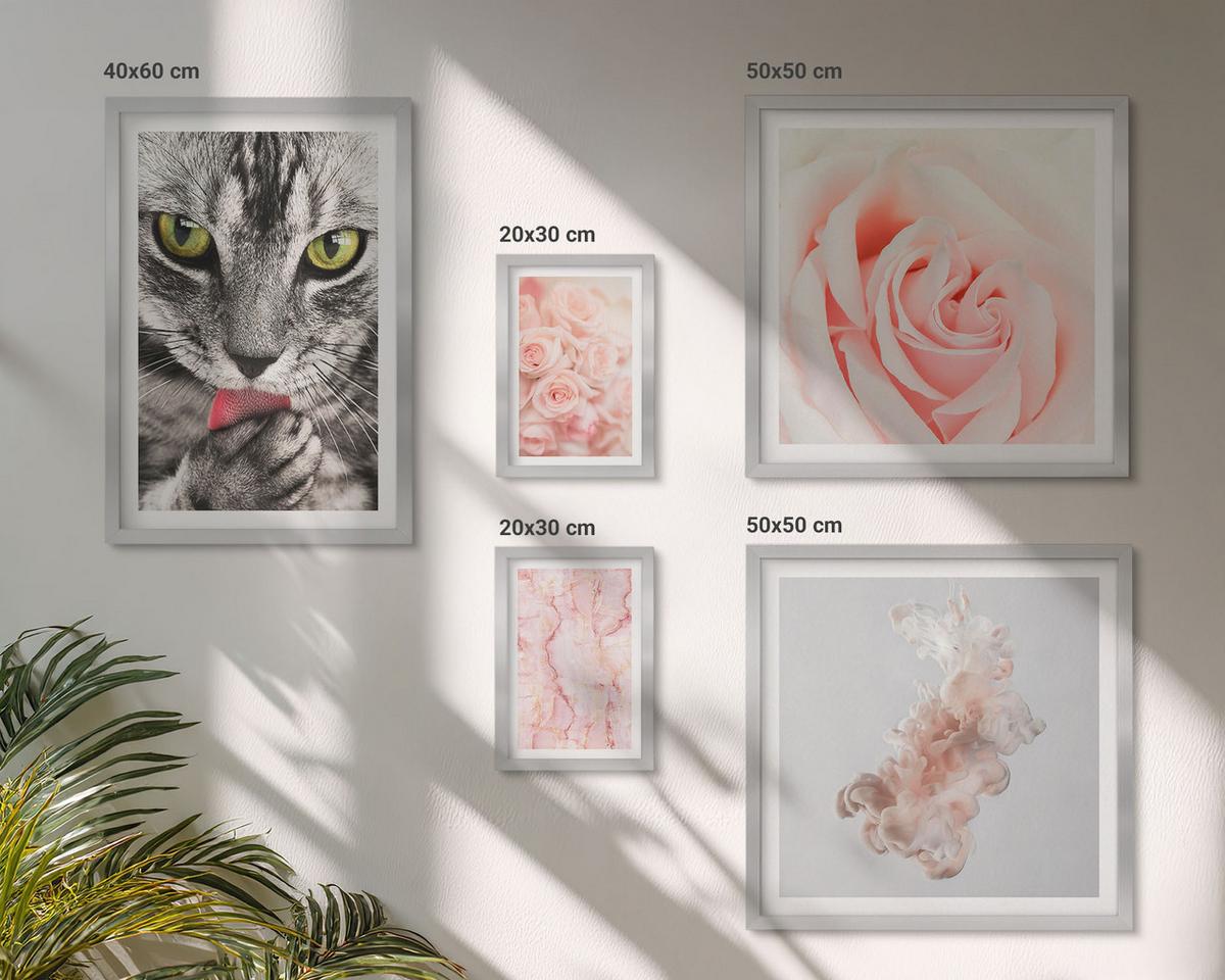BILDER SET 5er Set - 50x50 cm & 20x30 cm & 40x60 cm Silberner Rahmen - Boho-Küchengras-Schriftzug - Silberfarben, Kunststoff (40/60cm) - TULUP