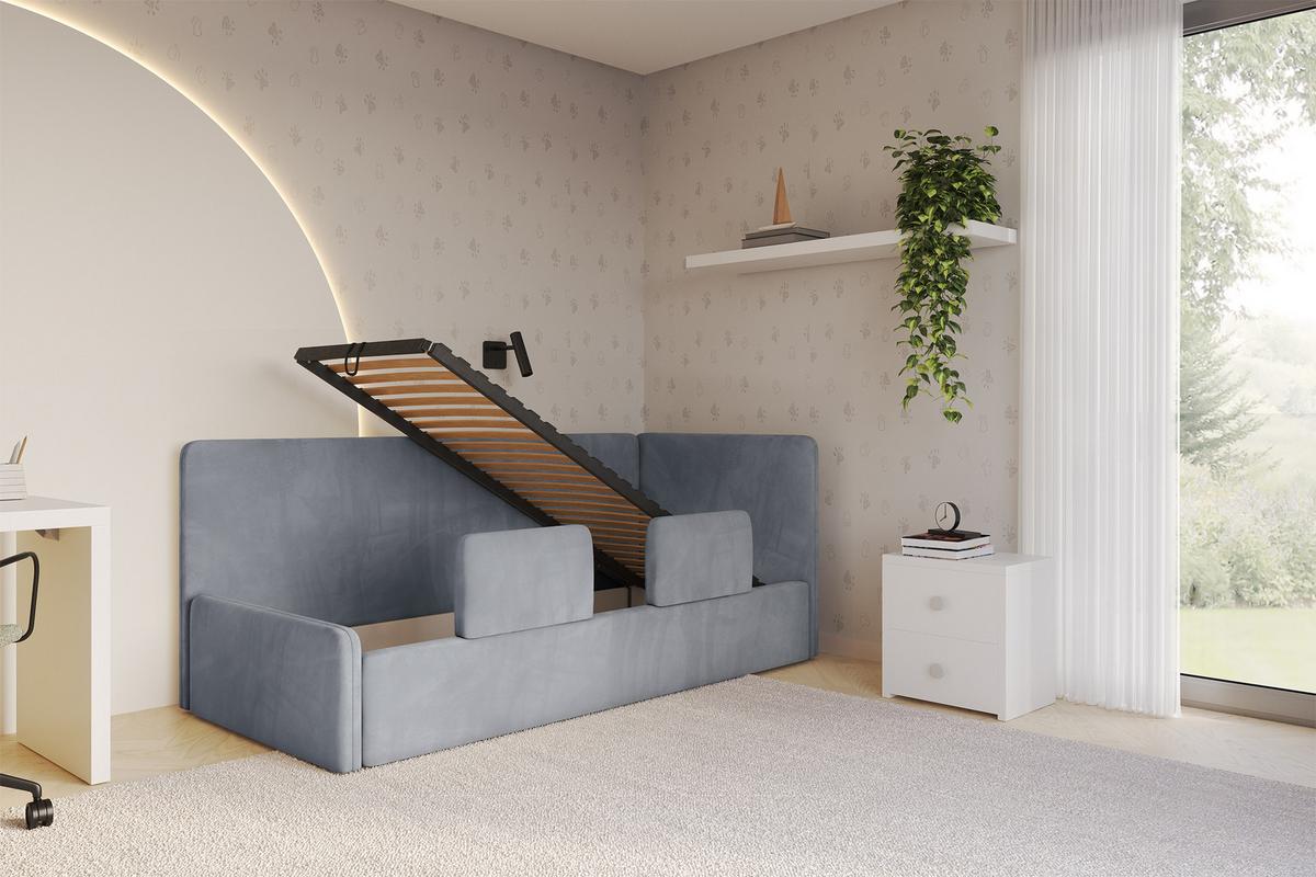 EINZELLBETT Jugendbett mit Bettkasten und Matratze H3/H4, Links - NORY 100x200 Grau - Grau, Holzwerkstoff/Textil (100/200cm) - ALTDECOR