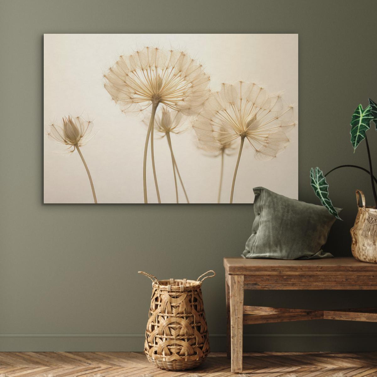 AKUSTIKBILD Sonnenlicht - Löwenzahn - Botanisch - Blumen Wandbild Wohnzimmer 100x70 cm - Creme, Kunststoff (100/70/0.9cm) - MuchoWow