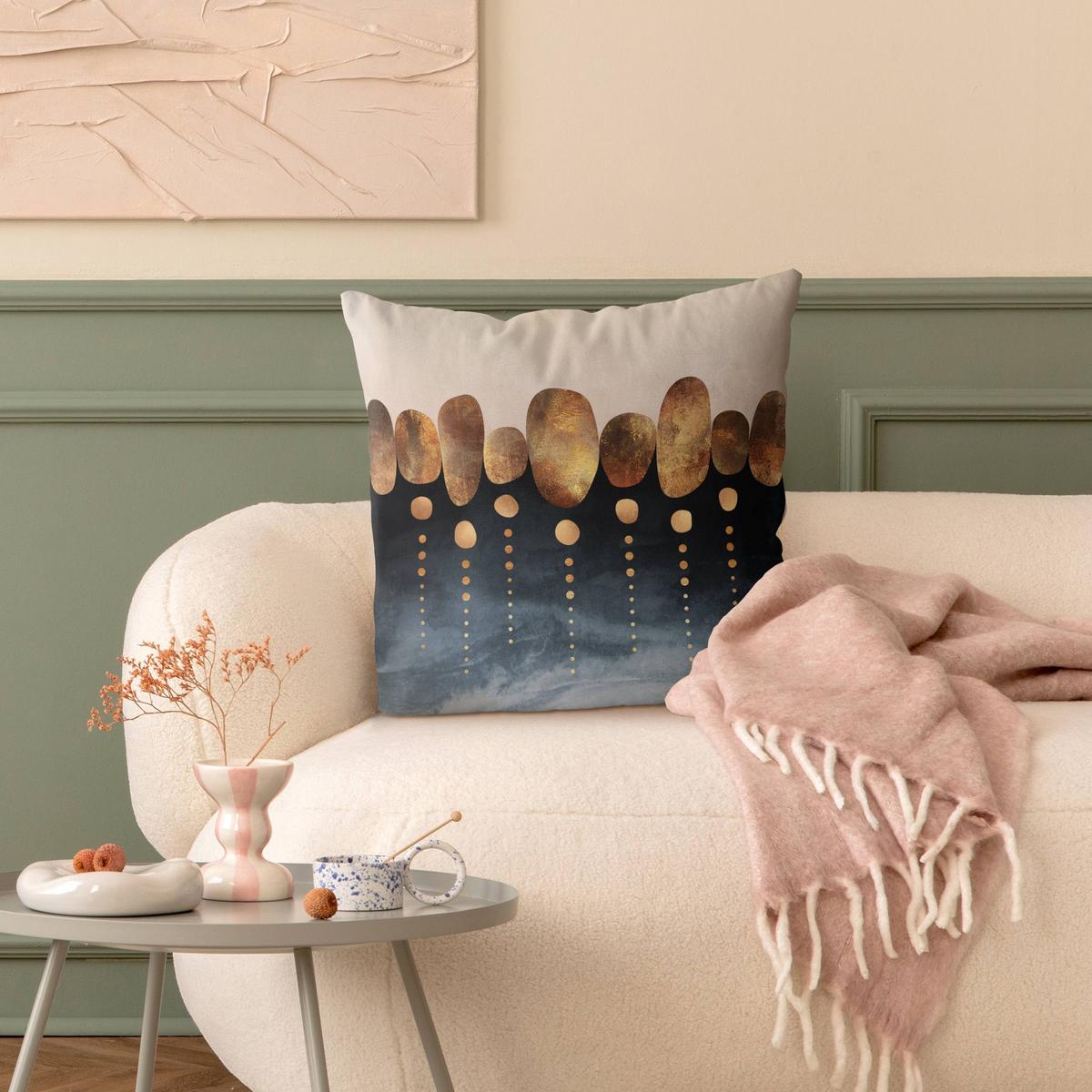 DEKOKISSEN Abstrakte goldene Steine 50/50 cm - Goldfarben, Textil (50/50/10cm) - Bilderwelten