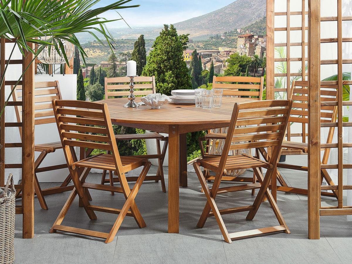 GARTENSTUHL 6er-Set Akazienholz hellbraun Tolve - Hellbraun, Holz (52/91/47cm) - Beliani
