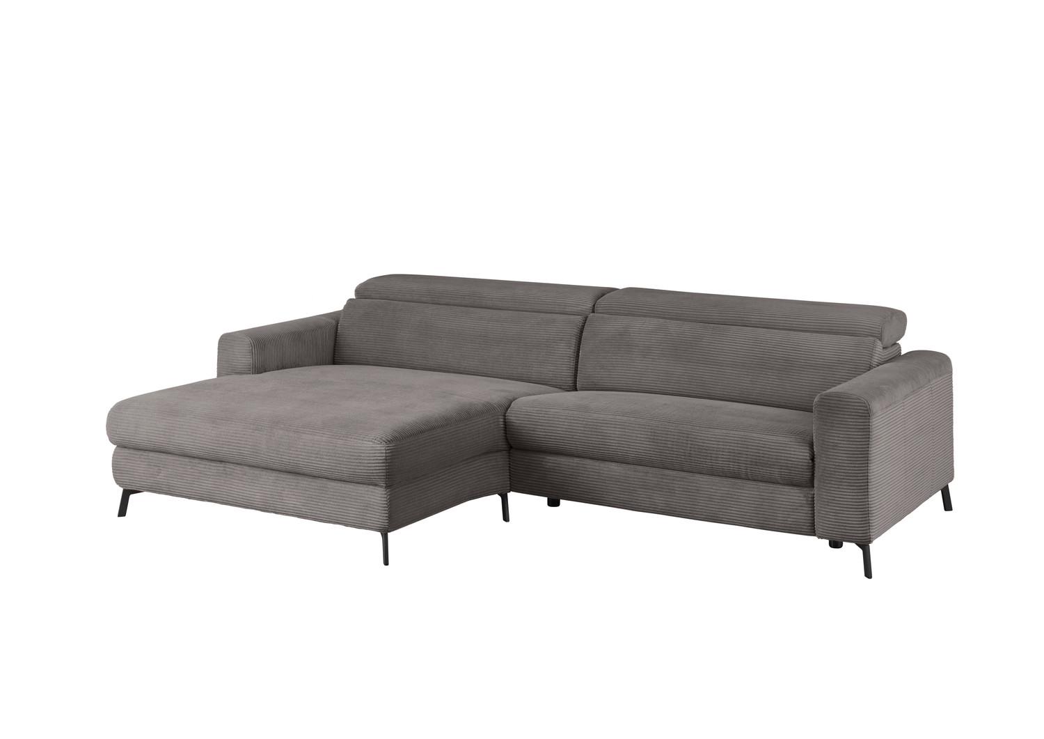 ECKSOFA LAISKA Grau Cord - Schwarz/Grau, Textil/Metall (282/177cm) - KAWOLA