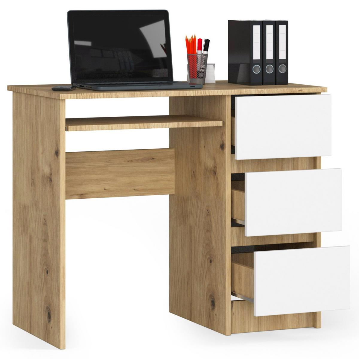 SCHREIBTISCH Eiche Artisan, Weiß 77/90/50 - Eiche Artisan/Weiß, Holzwerkstoff (130/51/77cm) - RAUMHIRSCH FURNITURE