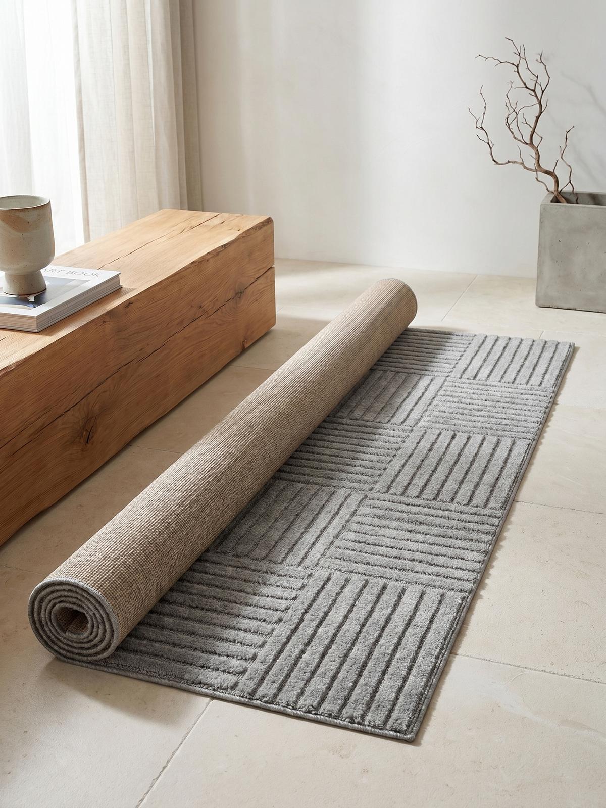 TEPPICH Hochflor RIGI in Silber, mit Cord-Streifen-Patchwork, 80 x 250 cm - Silberfarben, Textil (250/80cm) - KADIMA DESIGN