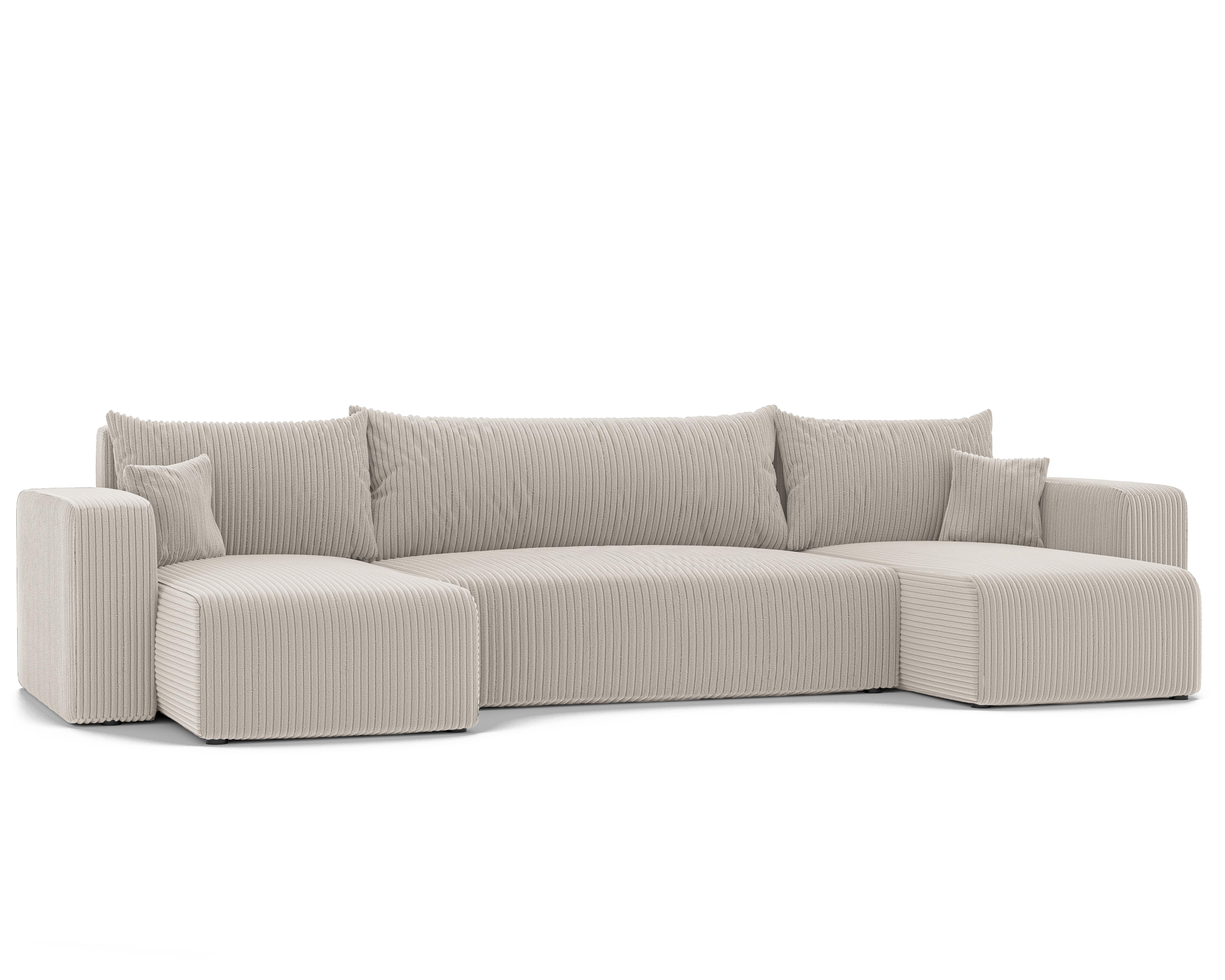 WOHNLANDSHAFT U-Form mit Schlaffunktion und Bettkasten, Beige - Beige, Holzwerkstoff/Textil (318/79/145cm) - Idohome