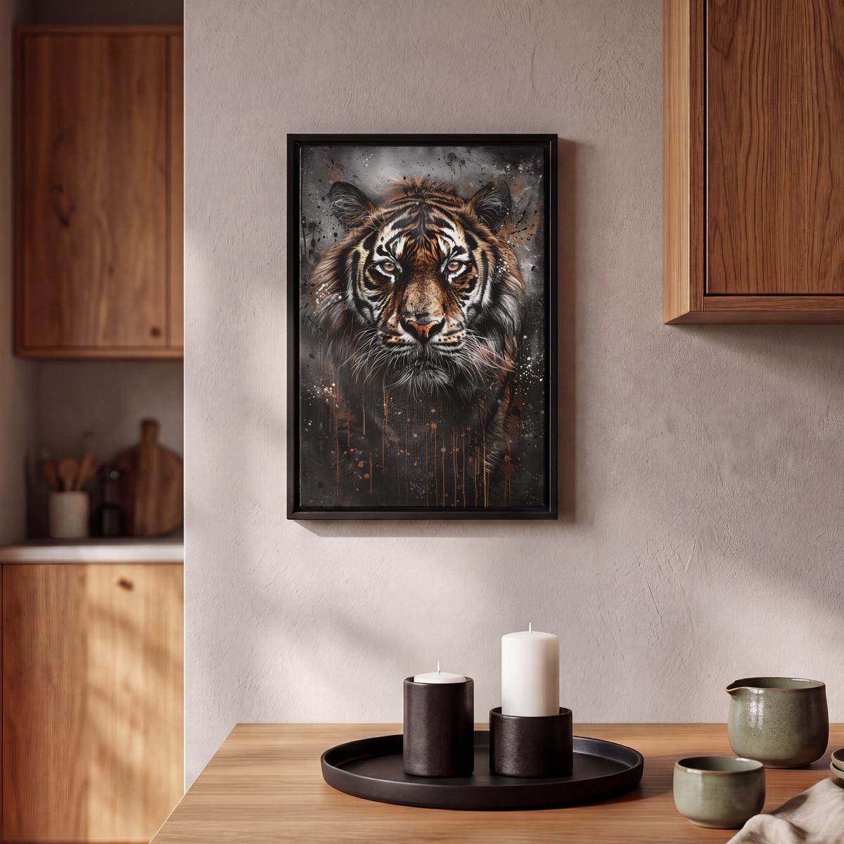 LEINWAND Bilder mit Rahmen - Tiger - Tiere - Porträt - Luxus - Schwarz - 20x30 - Braun, Textil (20/30cm) - MuchoWow