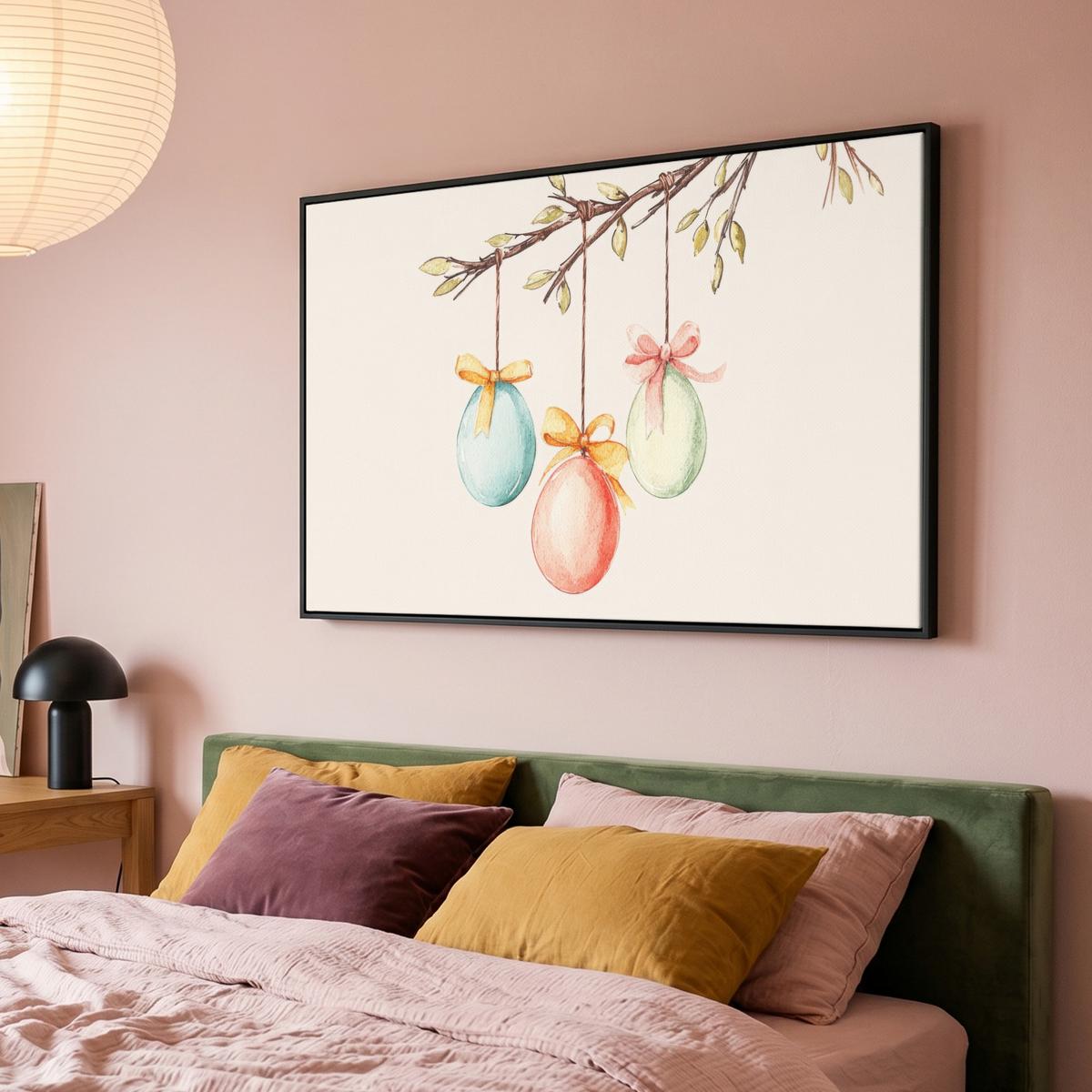 LEINWAND Bilder mit Rahmen - Osterkuchen - Schleife - Eier - 150x100 - Creme, Textil (150/100cm) - MuchoWow
