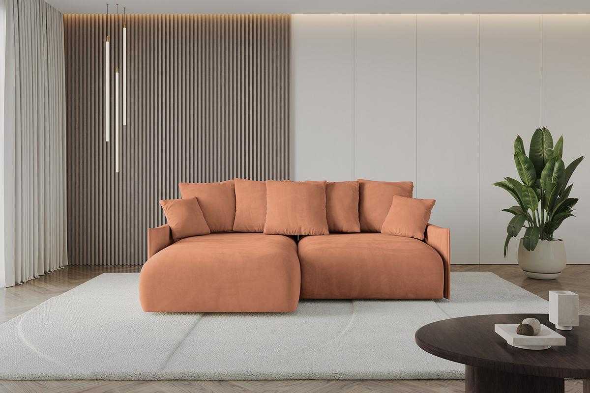 ECKSOFA Ottomane links ONESK-L-v1 216x177x72 Koralle Velours - Koralle, Holzwerkstoff/Kunststoff (216/177cm) - ALTDECOR