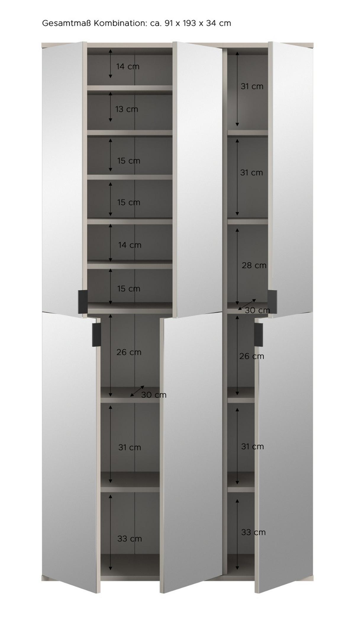 GARDEROBENSCHRANK Kaschmir 91 x 193 cm, Flurschrank mit Spiegel - Kaschmir/Schwarz, Glas/Holzwerkstoff (91/193/34cm) - Inn.Furn