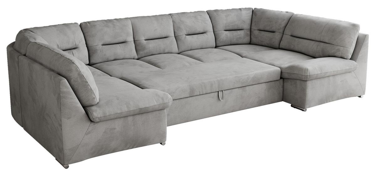 WOHNLANDSCHAFT MORBIDO U Hellgrau Velvet - Silberfarben/Hellgrau, Textil/Metall (340/93/206cm) - MKS