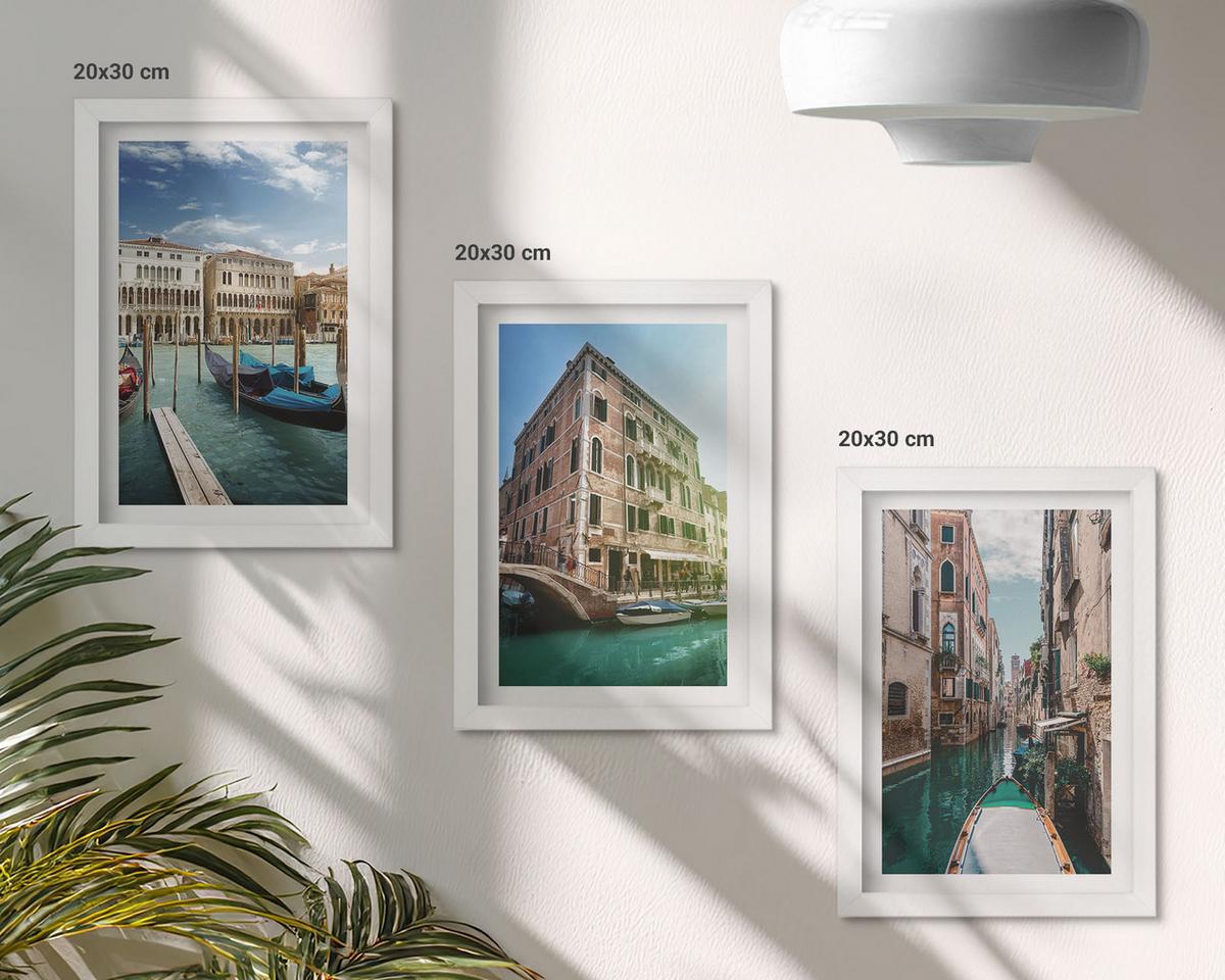 BILDER SET 3er Set - 20x30 cm Weißer Rahmen - Architektur der Kanäle von Venedig - Weiß, Kunststoff (20/30cm) - TULUP