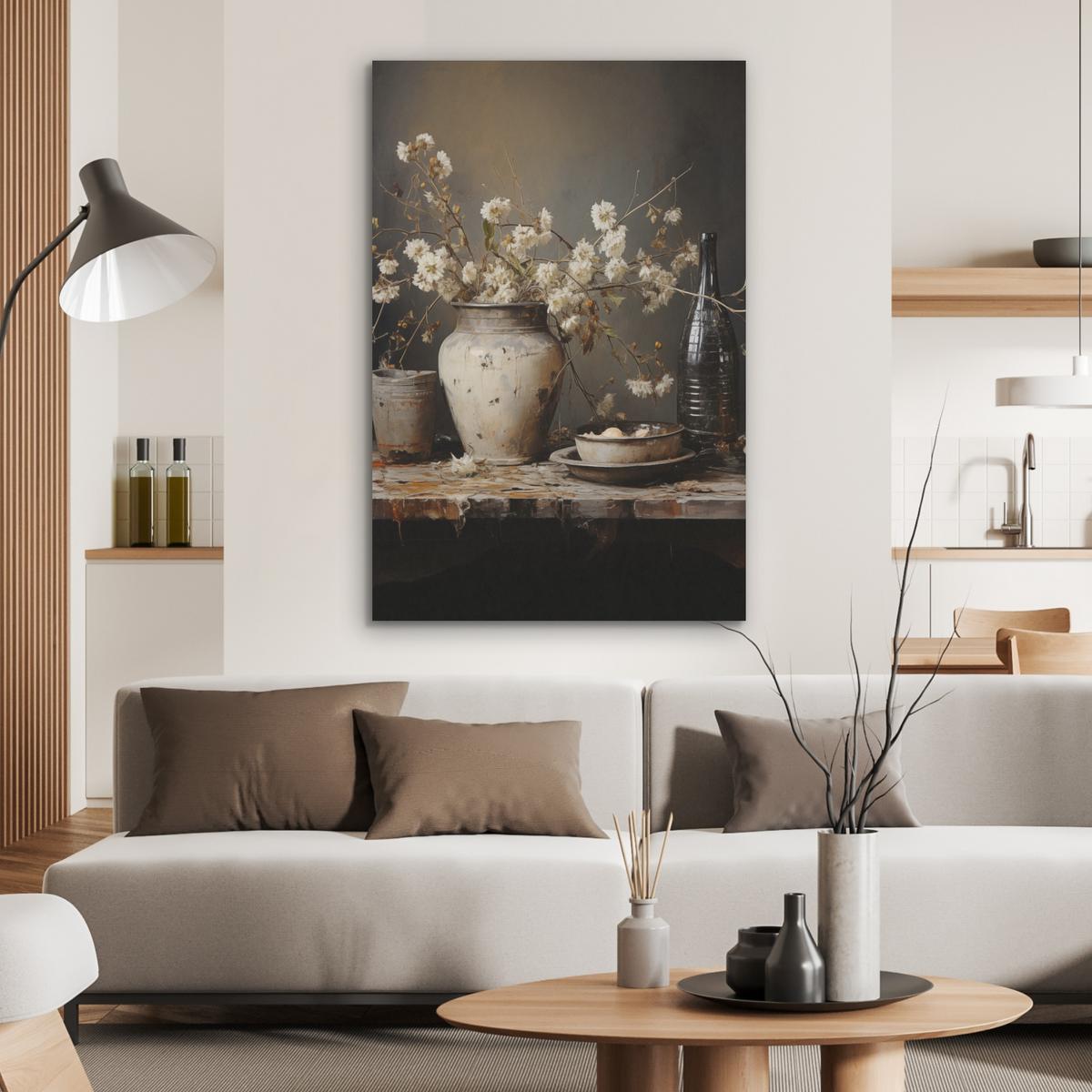 AKUSTIKBILD Stilleben - Blumen - Blumenstrauß - Vase - Wein Wanddeko 70x100 cm - Schwarz, Kunststoff (70/100/0.9cm) - MuchoWow