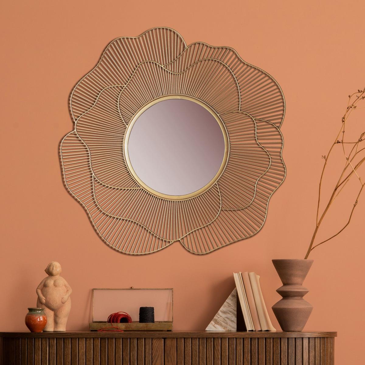 WANDSPIEGEL Rund Metall Gold 77 cm Blütenform - Goldfarben, Glas (77/77/3cm) - KADIMA DESIGN