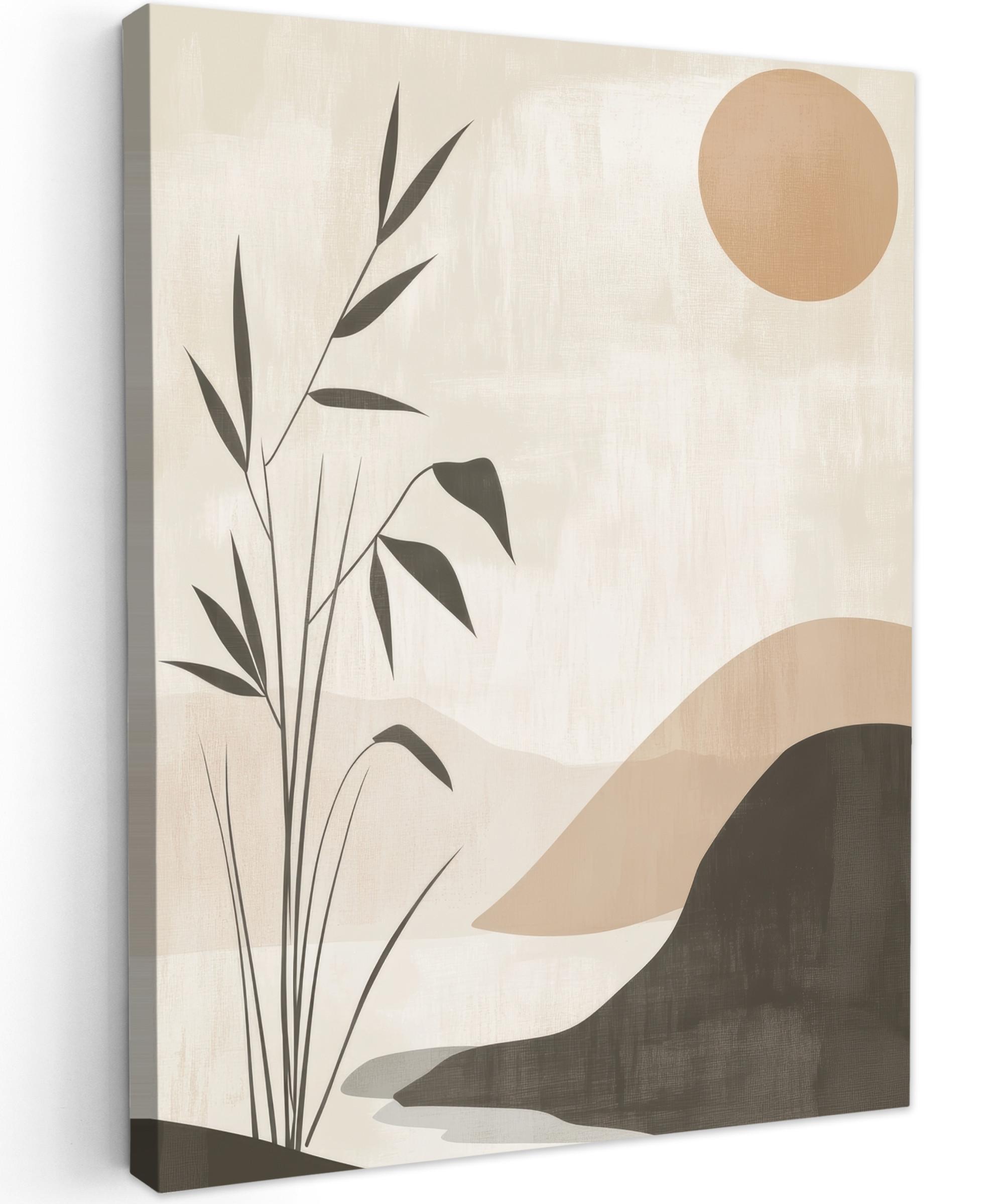LEINWANDBILD Japandi - Landschaft - Beige Wandbild Wohnzimmer 60x80 cm - Cognac, Textil (60/80cm) - MuchoWow