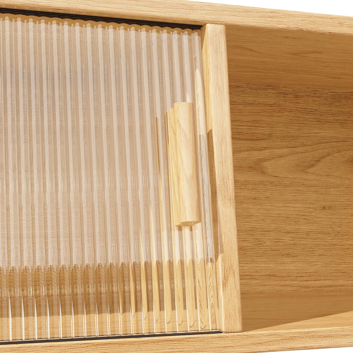 BUFFETSCHRANK Holzoptik mit Rattan & Glasschiebetüren, 140x174,5cm, Küchenschrank - Naturfarben, Holzwerkstoff (140/174.5/40.5cm) - Urban Meuble