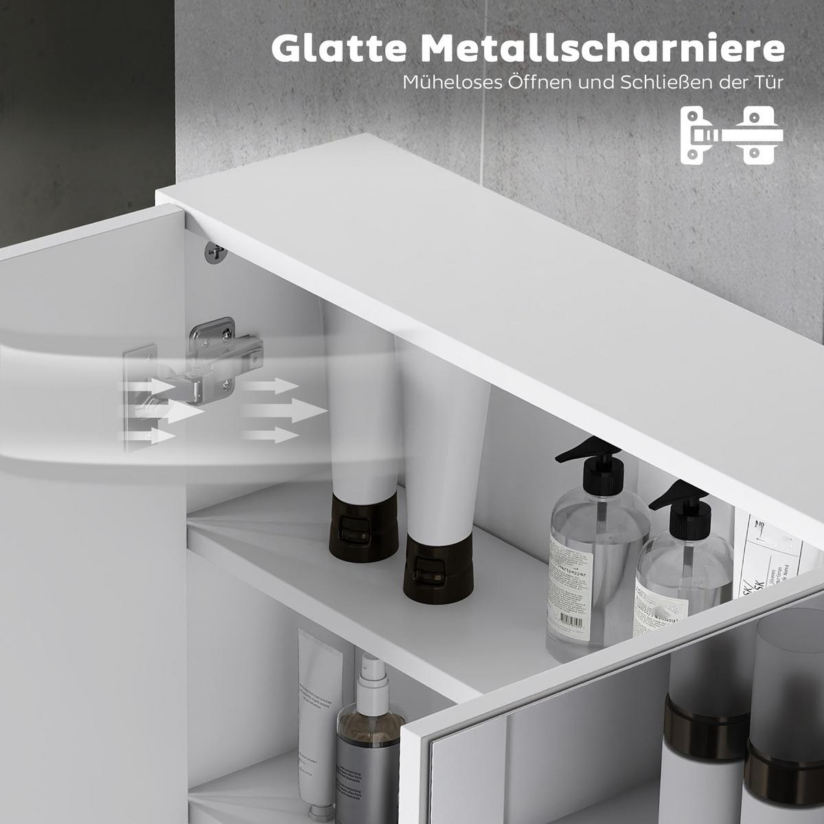 SPIEGELSCHRANK Bad mit 3 Spielgeltüren, Badezimmerschrank mit 5 Regale - Weiß, Holzwerkstoff (90/60/15.5cm) - HOMCOM