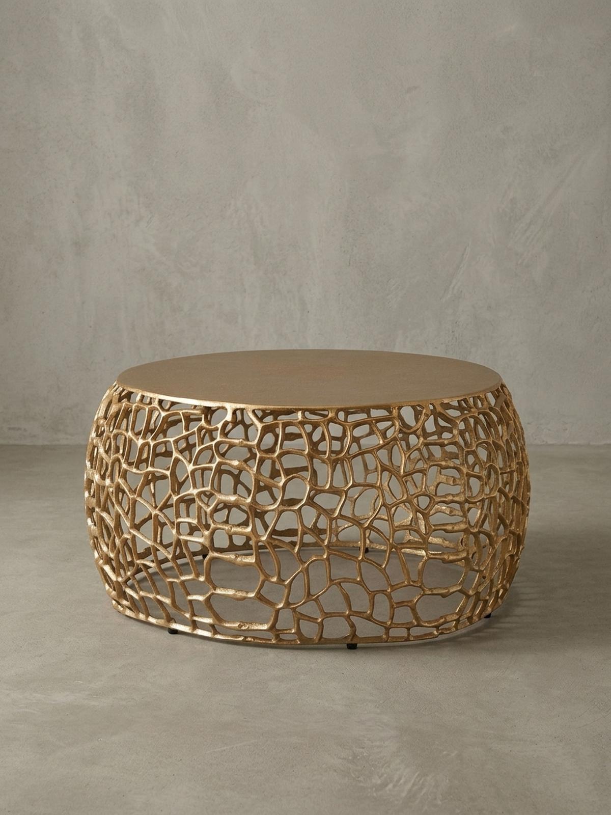 COUCHTISCH mit Aststruktur, lackiertes Aluminium, handgefertigt, Ablagefläche, Gold 66x66x30 cm - Goldfarben, Metall (66/66/30cm) - KADIMA DESIGN