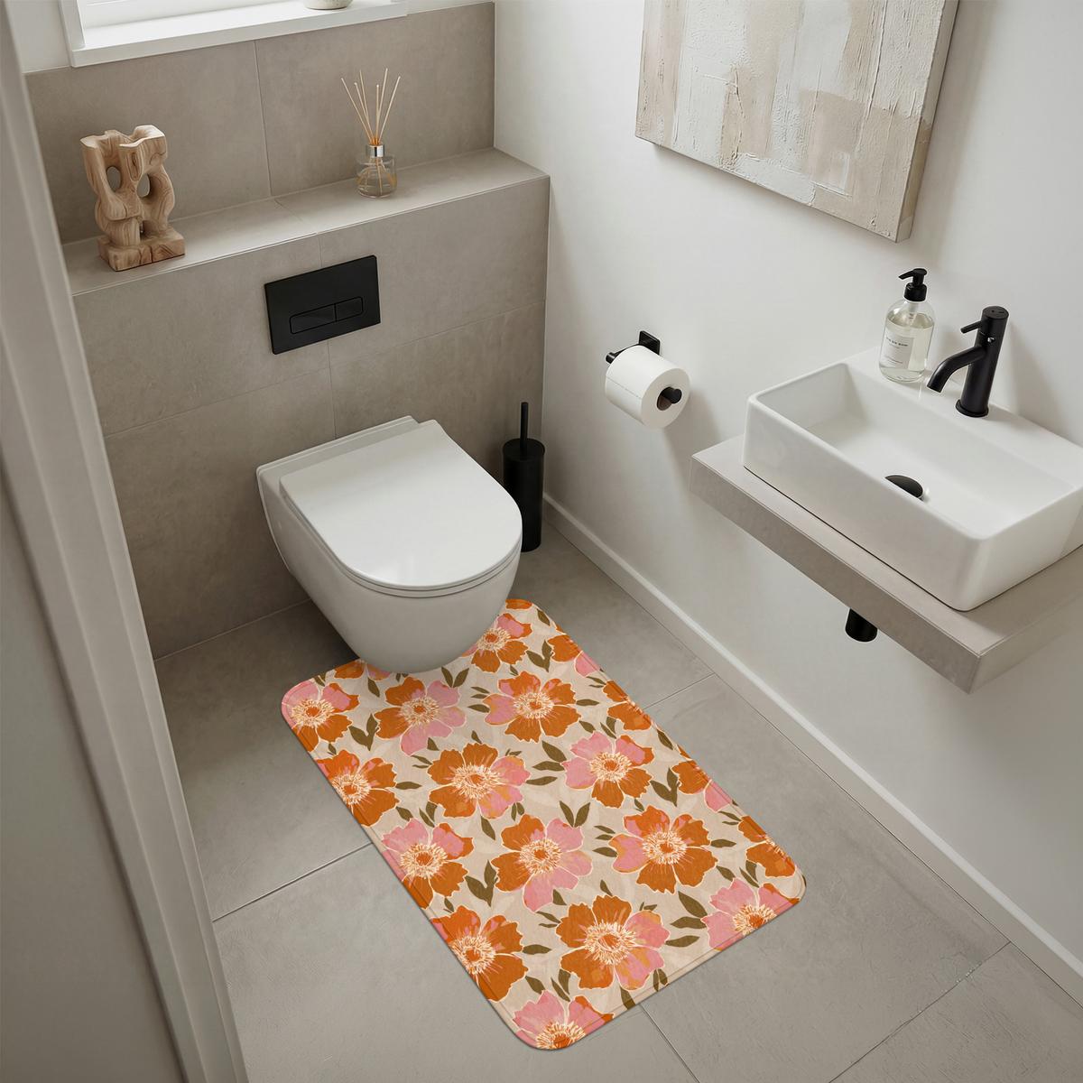 BADEMATTE Blumen - Motiv - Retro 60x90 cm - Multicolor, Textil (60/90cm) - OnlyWow